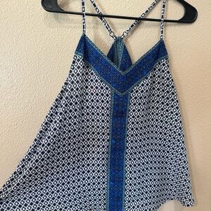 Maurices Asymmetrical Tie Front Camisole in White and Blue
